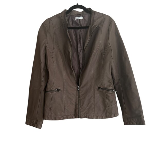 Ricki’s Dark Taupe Vegan Leather Moto Jacket Sz 12 Biker Fitted Lined Zip Pocket - Picture 2 of 5